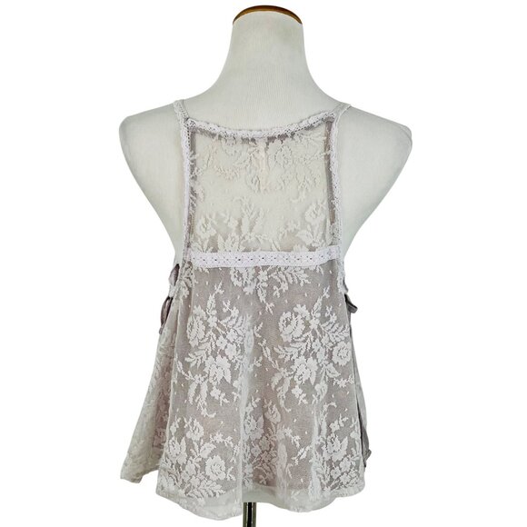 Free People Layered Floral Paisley Lace Lavender Tie Sides Relaxed Top Fairycore - Picture 8 of 16